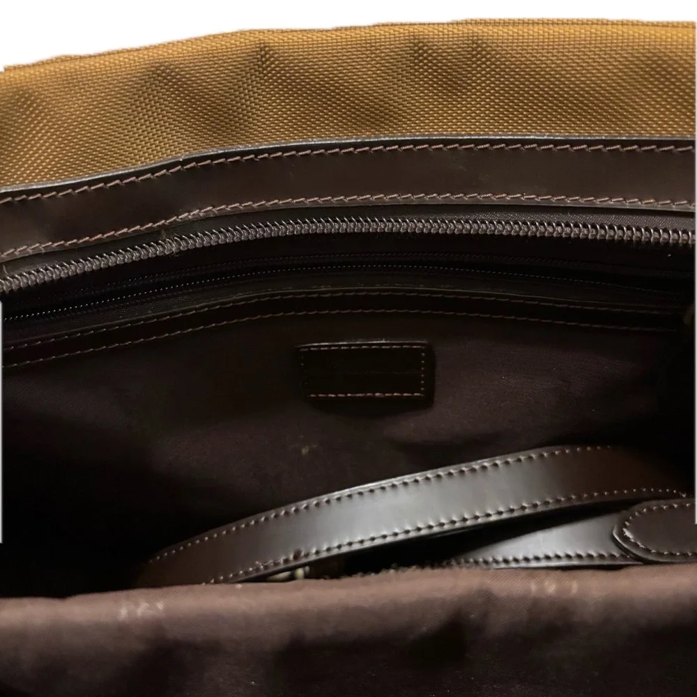 Polo Ralph Lauren Tan Canvas Brown Leather Briefcase Satchel Messenger Bag